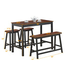 Costway 4 Pcs Solid Wood Counter Height Table Set w/ Height Bench & Two Saddle Stools
