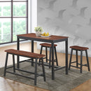 Costway 4 Pcs Solid Wood Counter Height Table Set w/ Height Bench & Two Saddle Stools