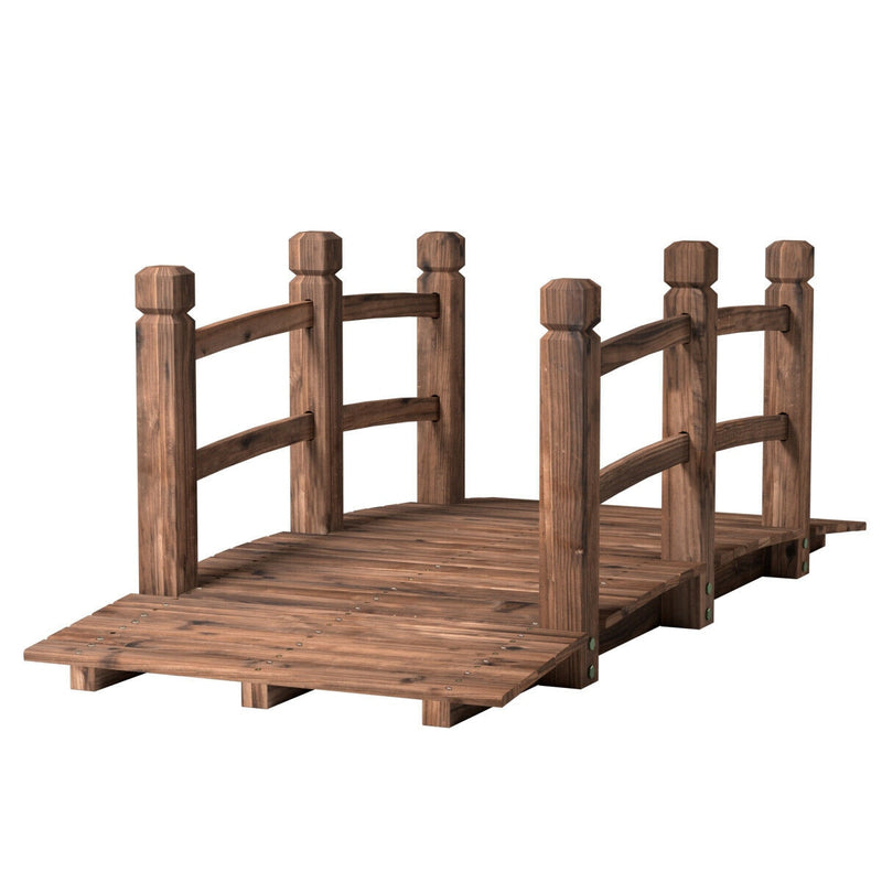 5' Wooden Bridge Stained Finish Decorative Solid Wood Garden Pond Arch Walkway