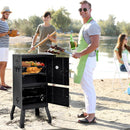 Vertical Charcoal Smoker BBQ Barbecue Grill w/ Temperature Gauge Outdoor Black