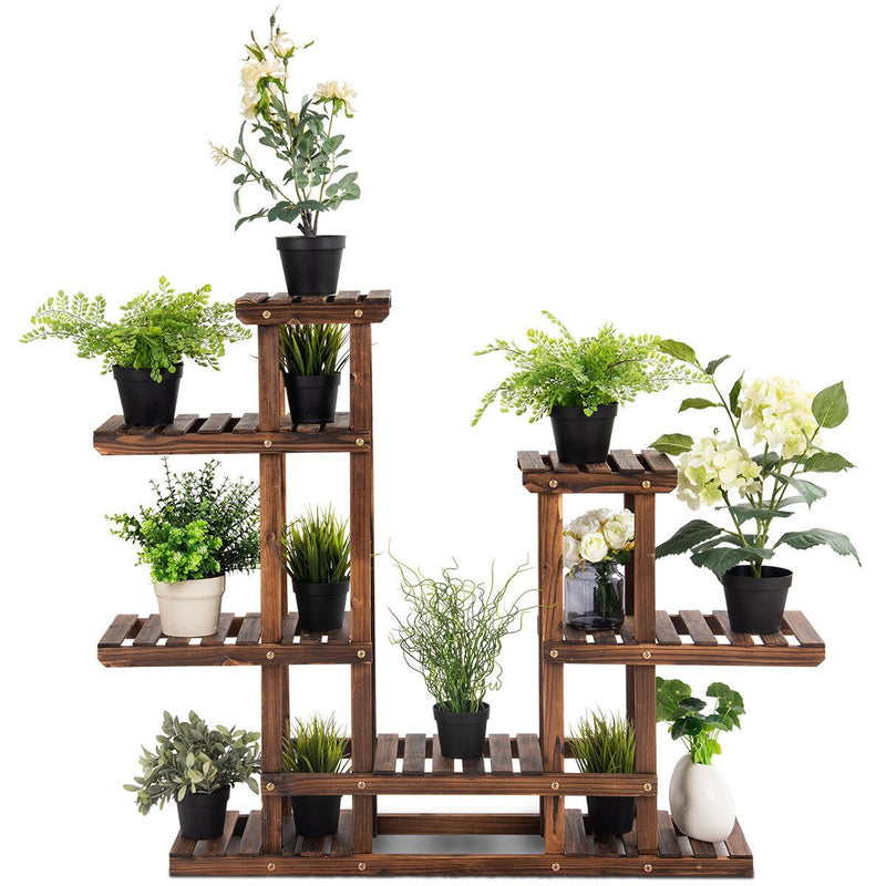 6Tier 13 Pots Wooden Plant Flower Display Stand Wood Shelf Storage Rack Garden