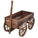Wood Wagon Flower Planter Pot Stand W/Wheels Home Garden Outdoor Decor