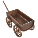 Wood Wagon Flower Planter Pot Stand W/Wheels Home Garden Outdoor Decor