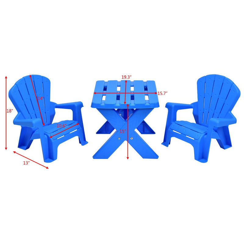 Plastic Children Kids Table & Chair Set 3-Piece Play Furniture In/Outdoor Blue