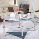 Tempered Glass Oval Side Coffee Table Shelf Chrome Base Living Room