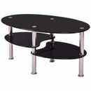 Tempered Glass Oval Side Coffee Table Shelf Chrome Base Living Room