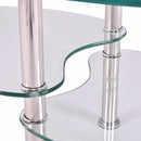 Tempered Glass Oval Side Coffee Table Shelf Chrome Base Living Room