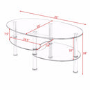 Tempered Glass Oval Side Coffee Table Shelf Chrome Base Living Room