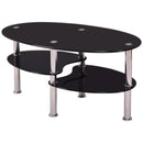 Tempered Glass Oval Side Coffee Table Shelf Chrome Base Living Room