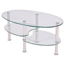 Tempered Glass Oval Side Coffee Table Shelf Chrome Base Living Room