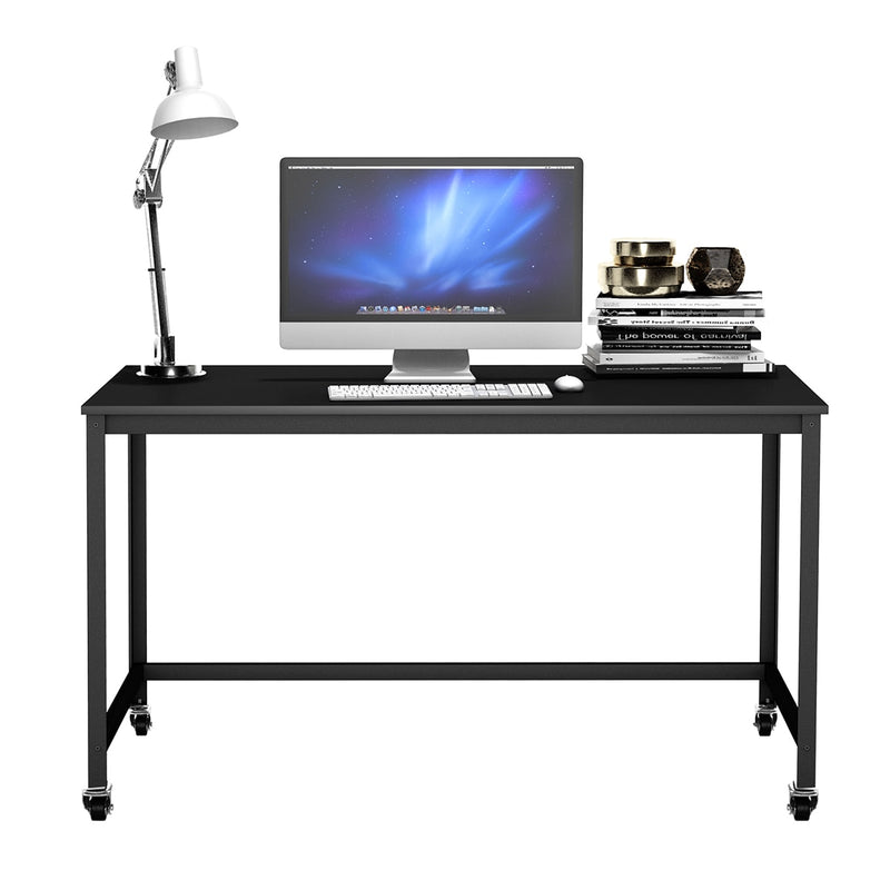 Rolling Computer Desk Wood Top Metal Frame Laptop Table Study Workstation Black