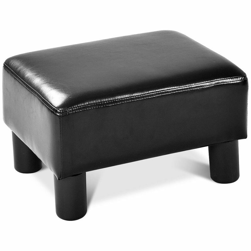 Small Ottoman Footrest PU Leather Footstool Rectangular Seat Stool Black