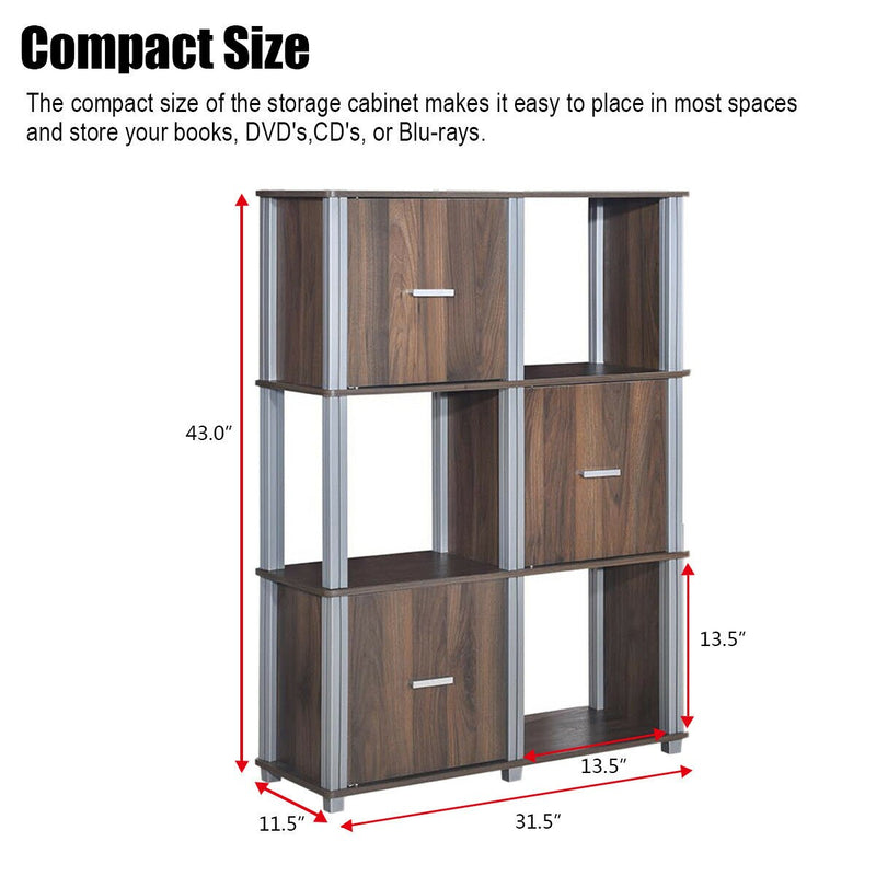 3 Tiers 6 Cubes Storage Cabinet Shelf Organizer Unit Display Bookcase W/3 Door