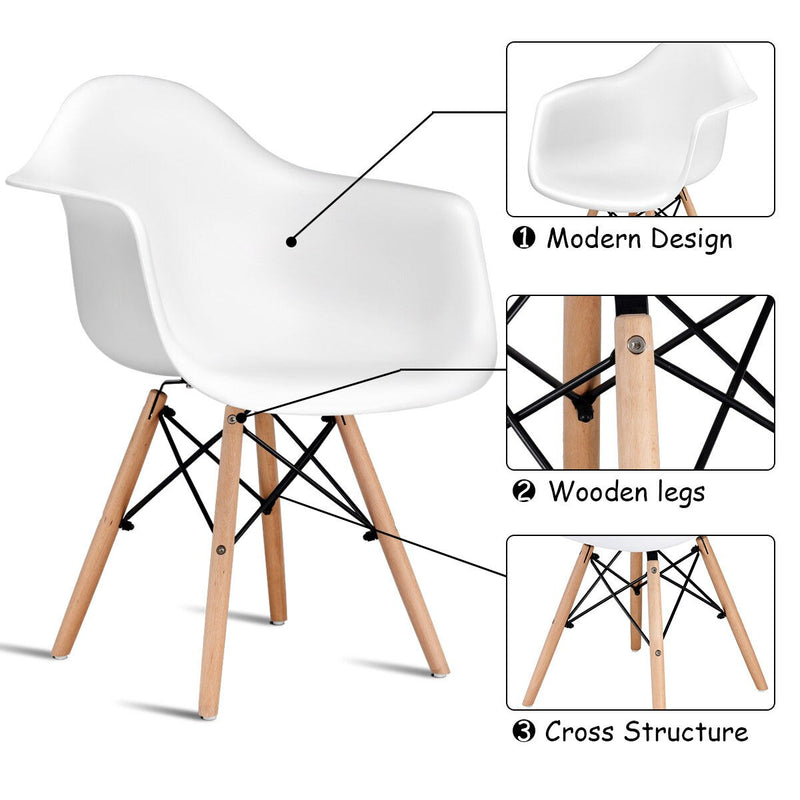 Set of 2 Mid Century Modern Molded Style Dining Arm Chair Wood Legs