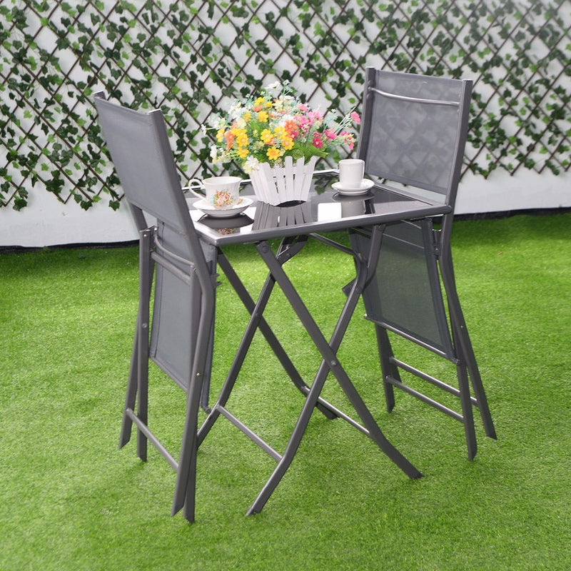 3 Pcs Bistro Set Garden Backyard Table Chairs Outdoor Patio Furniture Folding   HW51582