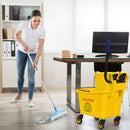 Commercial Mop Bucket Side Press Wringer on Wheels Cleaning 26 Quart Yellow