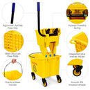 Commercial Mop Bucket Side Press Wringer on Wheels Cleaning 26 Quart Yellow