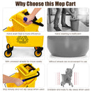 Commercial Mop Bucket Side Press Wringer on Wheels Cleaning 26 Quart Yellow