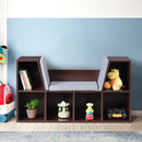 6 Cubby Kid Storage Cabinet Cushioned Bookcase Multi-Purpose Reading Shelf Brown