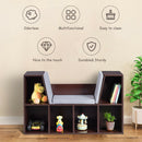 6 Cubby Kid Storage Cabinet Cushioned Bookcase Multi-Purpose Reading Shelf Brown