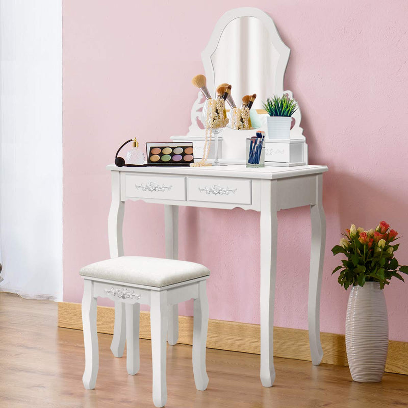 White Vanity Jewelry Wooden Makeup Dressing Table Stool