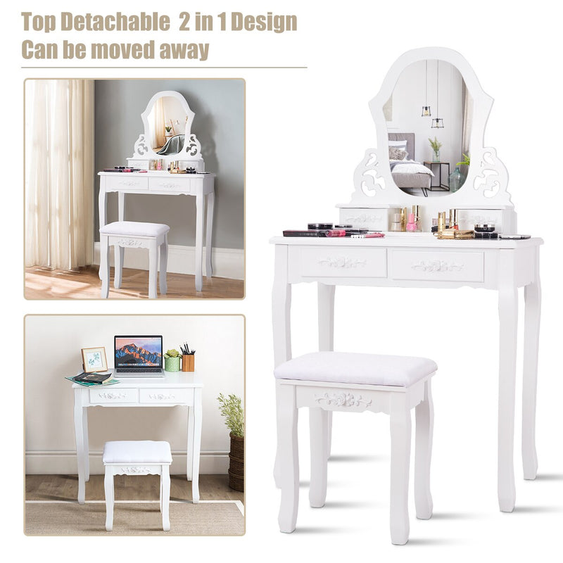 White Vanity Jewelry Wooden Makeup Dressing Table Stool