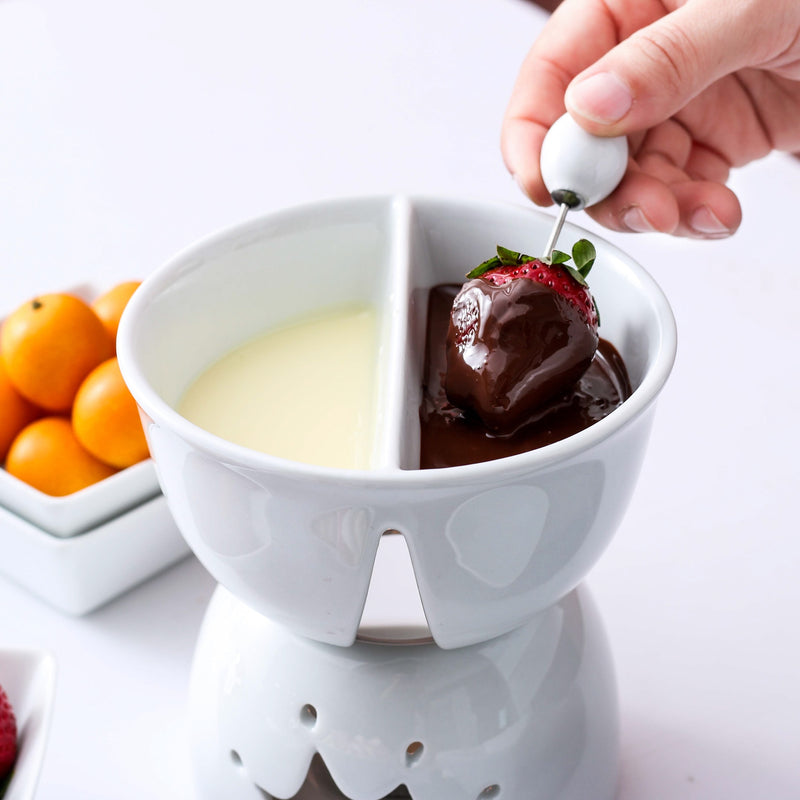 Mini Chocolate Fondue Set Two-layer Porcelain Tealight Cheese Fondue