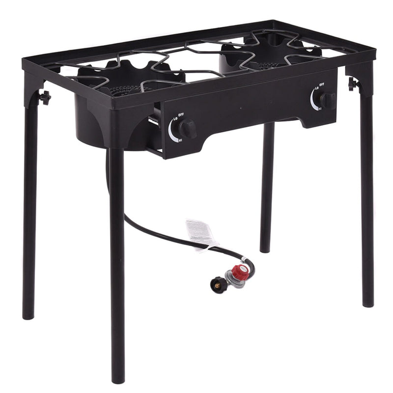 Double Burner Gas Propane Cooker Outdoor Camping Picnic Stove Stand BBQ Grill