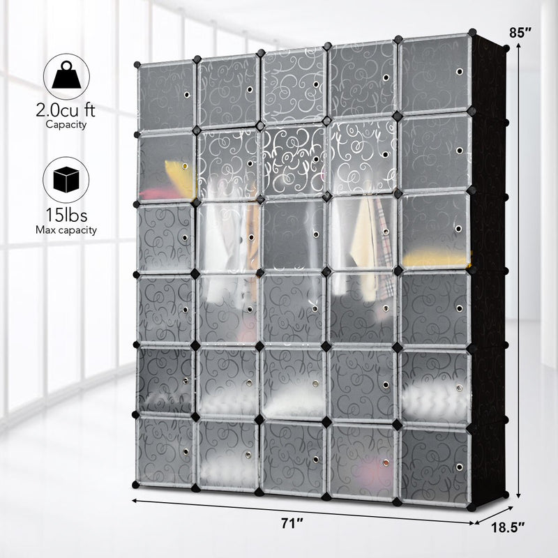 DIY 30 Cube Portable Closet Storage Organizer Clothes Wardrobe Cabinet W/Doors
