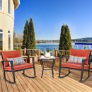 3 PCS Patio Rattan Wicker Furniture Set Rocking Chair Coffee Table W/Cushions