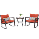 3 PCS Patio Rattan Wicker Furniture Set Rocking Chair Coffee Table W/Cushions