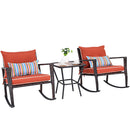 3 PCS Patio Rattan Wicker Furniture Set Rocking Chair Coffee Table W/Cushions