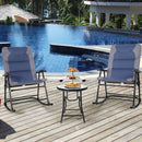 3PCS Folding Bistro Set Rocking Chair Cushioned Table Garden Blue