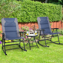 3PCS Folding Bistro Set Rocking Chair Cushioned Table Garden Blue