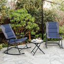 3PCS Folding Bistro Set Rocking Chair Cushioned Table Garden Blue