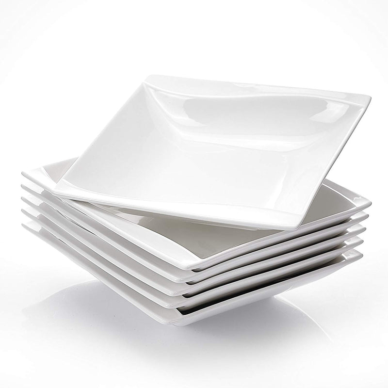 6-Piece 8" Cream White Porcelain Ceramic Deep Kitchen Dinner Plates