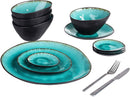 Aqua 11-Piece Pottery Stoneware Vintage Ceramic Dinner Set