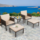 5PCS Rattan Patio Furniture Set Chairs Ottoman Cushioned Garden Lawn Brown