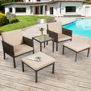 5PCS Rattan Patio Furniture Set Chairs Ottoman Cushioned Garden Lawn Brown