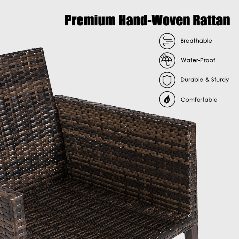 5PCS Rattan Patio Furniture Set Chairs Ottoman Cushioned Garden Lawn Brown
