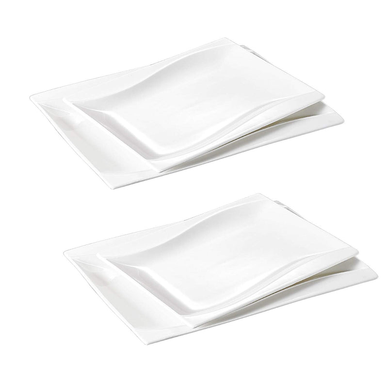 4-Piece Ivory White Porcelain Dinner Plate Set with 11" & 13.25" Rectangular Plate Snack Platters