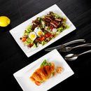 4-Piece Ivory White Porcelain Dinner Plate Set with 11" & 13.25" Rectangular Plate Snack Platters