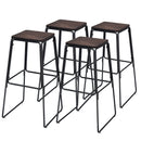 Set of 4 Industrial 30'' Bar Stool Pub Height Metal Frame Elm Wood Seat Backless