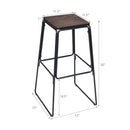 Set of 4 Industrial 30'' Bar Stool Pub Height Metal Frame Elm Wood Seat Backless