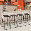 Set of 4 Industrial 30'' Bar Stool Pub Height Metal Frame Elm Wood Seat Backless
