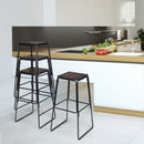 Set of 4 Industrial 30'' Bar Stool Pub Height Metal Frame Elm Wood Seat Backless