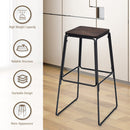 Set of 4 Industrial 30'' Bar Stool Pub Height Metal Frame Elm Wood Seat Backless