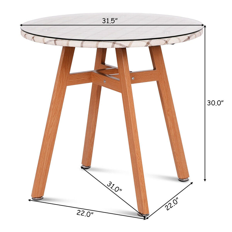 Round Dining Table Steel Frame Tempered Glass Top Home Decor Kitchen Furniture