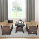 3PCS Rattan Dining Set Patio Furniture 6 Seats Sofa Cushioned