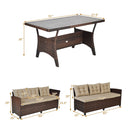 3PCS Rattan Dining Set Patio Furniture 6 Seats Sofa Cushioned
